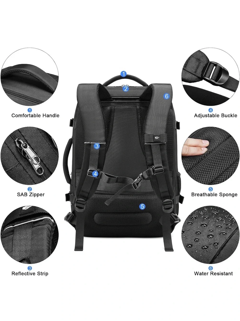Black Travel Backpack with Hidden Straps - Men